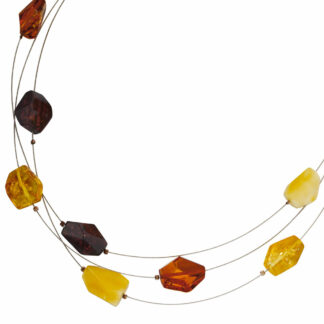 Collier Edelstahl mit Bernsteinen multicolor