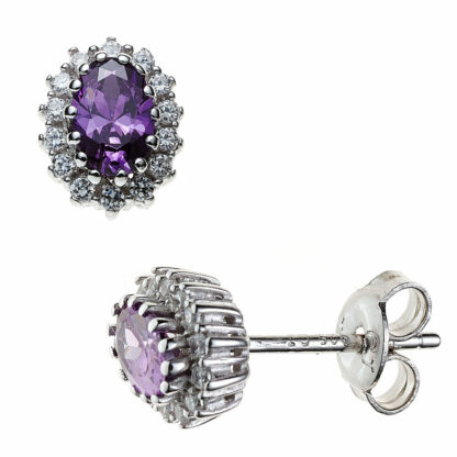 Ohrstecker 925 Sterling Silber mit Zirkonia lila und weiß