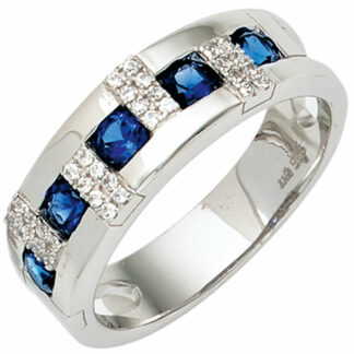 Ring 925 Silber mit Zirkonia blau und weiß