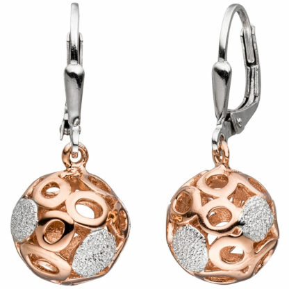 Boutons 925 Silber/rotvergoldet Kugel strukturiert