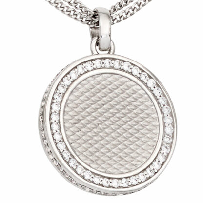 Collier 2-reihig mit Anhänger rund 925 Silber Zirkonia