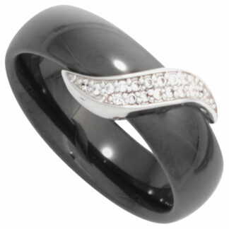 Ring Keramik schwarz mit 925 Silber und Zirkonia weiß