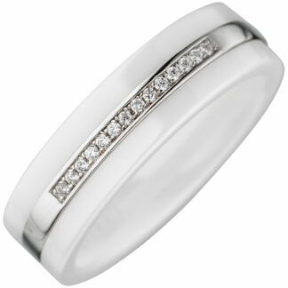 Ring 925 Silber Keramik weiß mit Zirkonia weiß