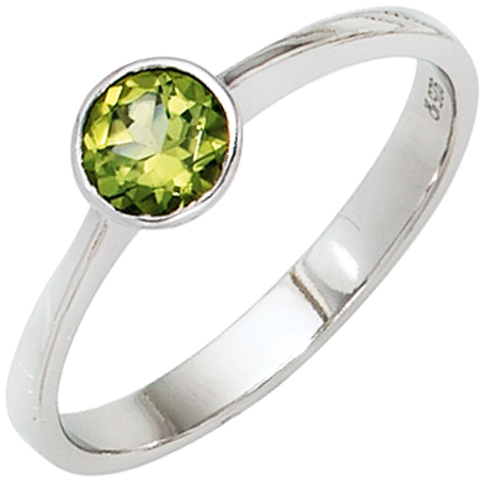 Ring 925 Silber mit Peridot rund - Marinas Schmuckwelt