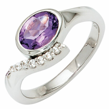 Ring 925 Silber mit Zirkonia in weiß und lila