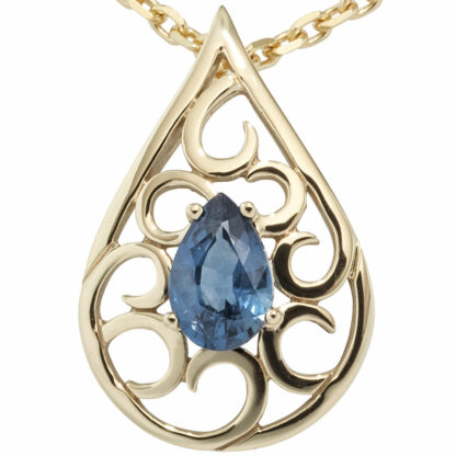 Anhänger 585 Gelbgold mit Blue Saphir Tropfen