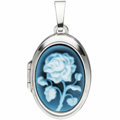 Medaillon "Rose" 925 Silber mit Achat-Gemme blau