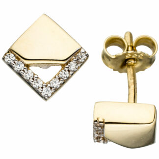Ohrstecker 333 Gelbgold mit Zirkonia weiß rautenförmig