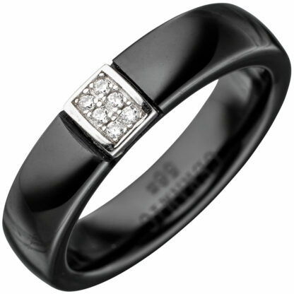 Ring Keramik schwarz mit 925 Silber und Zirkonia weiß