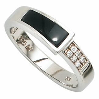 Ring 925 Silber mit Onyx schwarz und Zirkonia weiß