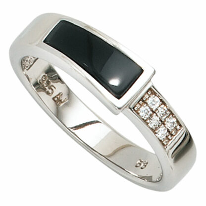 Ring 925 Silber mit Onyx schwarz und Zirkonia weiß