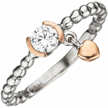 Ring 925 Silber/teilrotvergoldet mit Zirkonia weiß Herz
