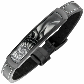 Armband Leder schwarz mit Fraktal-Motiv