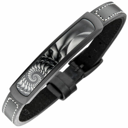 Armband Leder schwarz mit Fraktal-Motiv