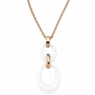 Collier Edelstahl/PVD rotgoldfarben mit Anhänger Keramik weiß