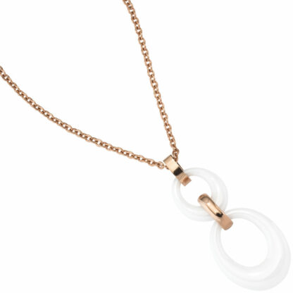 Collier Edelstahl/PVD rotgoldfarben mit Anhänger Keramik weiß – Bild 2