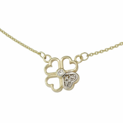Collier "Kleeblatt" 333 Gelbgold/Bicolor mit Zirkonia weiß