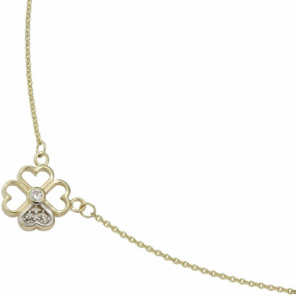 Collier "Kleeblatt" 333 Gelbgold/Bicolor mit Zirkonia weiß – Bild 2
