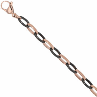 Gliederarmband Edelstahl/rotvergoldet mit Keramik schwarz 21 cm