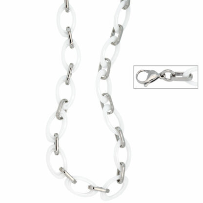 Gliederkette Edelstahl/Keramik weiß 47 cm