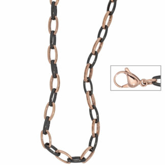 Gliederkette Edelstahl/rotvergoldet und Keramik schwarz 47 cm