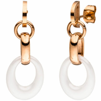 Hängerstecker Edelstahl/PVD rotgoldfarben mit Keramik weiß
