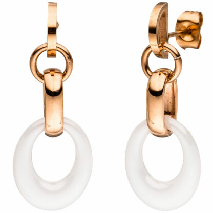 Hängerstecker Edelstahl/PVD rotgoldfarben mit Keramik weiß