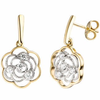 Ohrstecker "Blume" 333 Gelb-/Weißgold mit Zirkonia weiß