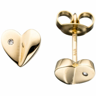 Ohrstecker "Herz" 585 Gelbgold mit Brillanten