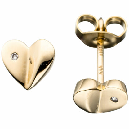 Ohrstecker "Herz" 585 Gelbgold mit Brillanten