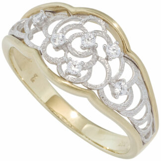 Ring "Blume" 333 Gelb-/Weißgold mit Zirkonia weiß