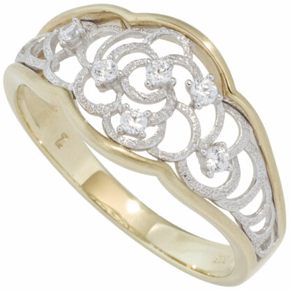 Ring "Blume" 333 Gelb-/Weißgold mit Zirkonia weiß