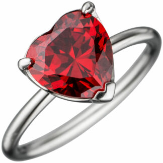 Ring "Herz" Edelstahl mit Zirkonia rot