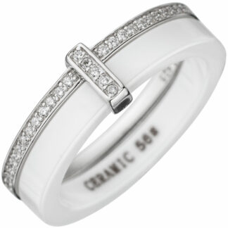 Ring 925 Silber, Keramik weiß und Zirkonia weiß