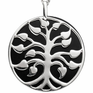 Anhänger "Baum" rund 925 Silber und Onyx-Imitation