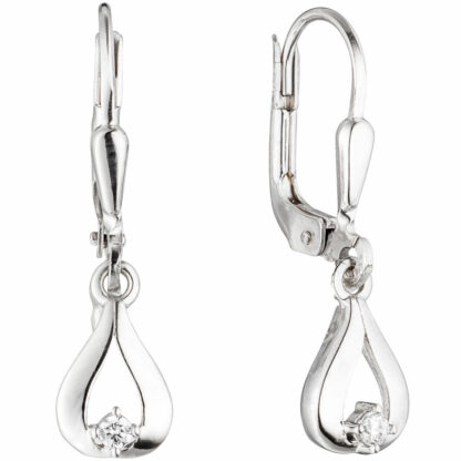 Boutons "Tropfen" 333 Weißgold mit Zirkonia weiß