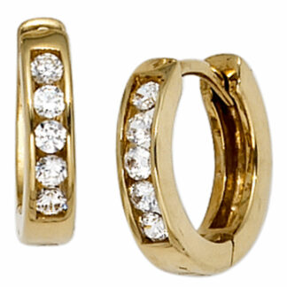 Creolen 333 Gelbgold mit 10 Zirkonia weiß