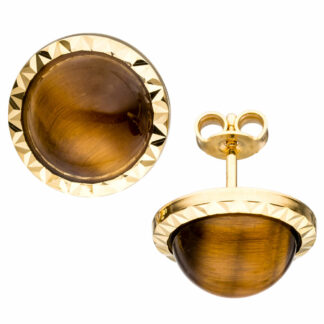 Ohrstecker 585 Gelbgold mit Tigerauge braun