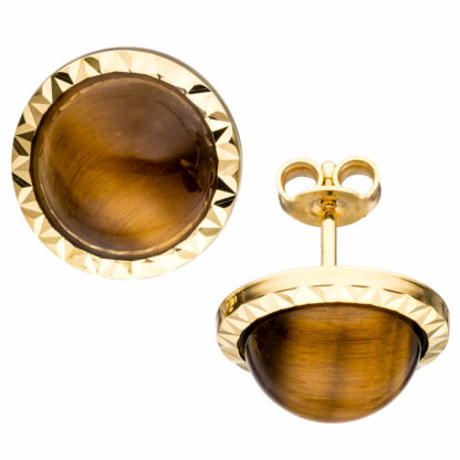 Ohrstecker 585 Gelbgold mit Tigerauge braun