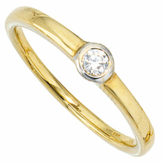 Ring Bicolor 333 Gelb-/Weißgold mit Zirkonia weiß
