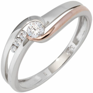 Ring "Wirbel" 333 Weißgold/teilrotvergoldet mit Zirkonia weiß