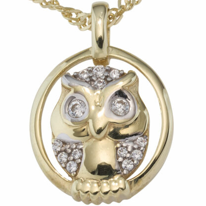 Anhänger "Eule" 333 Gelbgold mit Zirkonia weiß rund