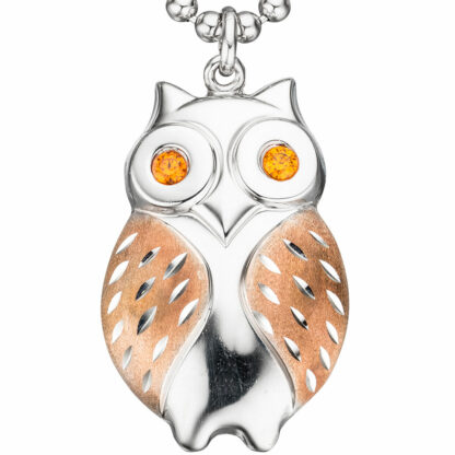 Anhänger "Eule" 925 Silber/rotvergoldet mit Zirkonia orange