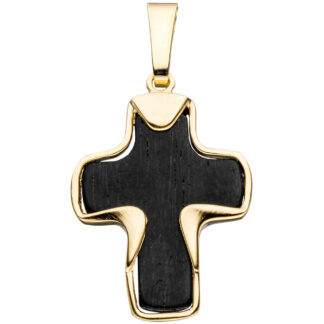 Anhänger "Kreuz" 333 Gelbgold mit Ebenholz