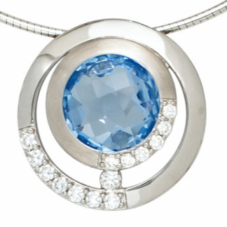 Anhänger rund 925 Silber mit Zirkonia hellblau und weiß facettiert