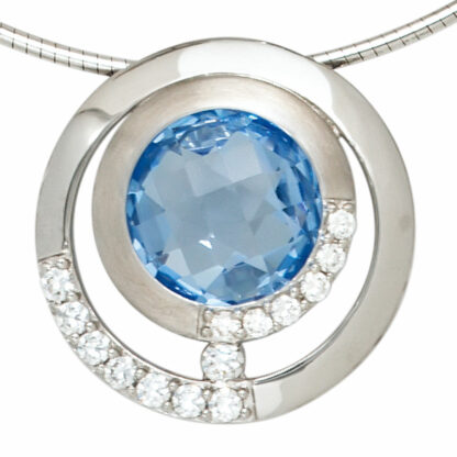 Anhänger rund 925 Silber mit Zirkonia hellblau und weiß facettiert