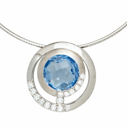 Anhänger rund 925 Silber mit Zirkonia hellblau und weiß facettiert – Bild 3