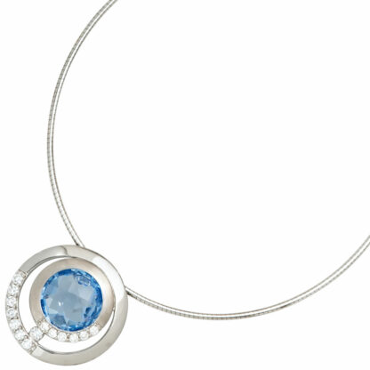 Anhänger rund 925 Silber mit Zirkonia hellblau und weiß facettiert – Bild 2