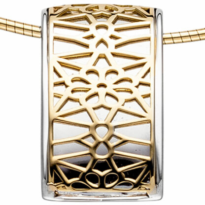 Anhänger 925 Silber mit Blumenmotiv abstrakt 750 Gelbgold