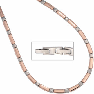 Collier Edelstahl/PVD rotgoldfarben mit Zirkonia weiß